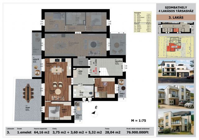 Eladó téglalakás, Szombathelyen 76.9 M Ft, 3 szobás