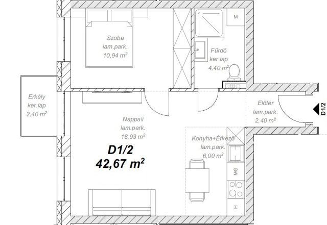 Eladó téglalakás, Mendén 43.9 M Ft, 2 szobás