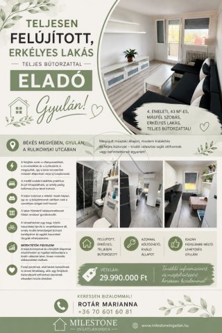 Eladó panellakás, Gyulán 29.9 M Ft, 1 szobás