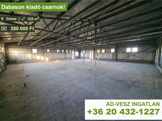 Kiadó ipari ingatlan, Dabason 280 E Ft / hó / költözzbe.hu