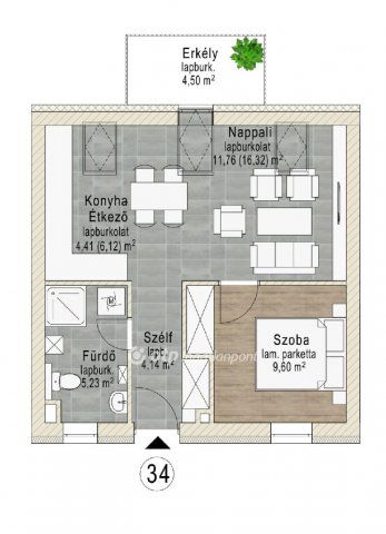 Eladó téglalakás, Pápán 34 M Ft, 1+1 szobás