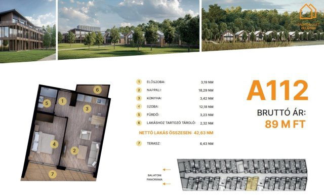 Eladó téglalakás, Balatonföldváron 89 M Ft, 2 szobás