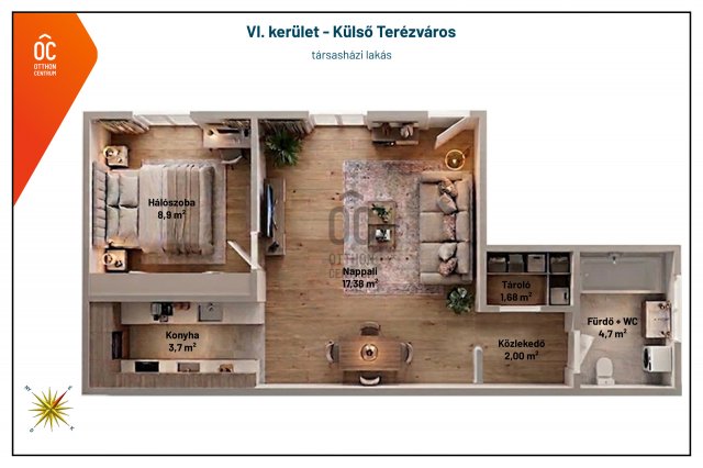 Eladó téglalakás, Budapesten, VI. kerületben 74.9 M Ft, 2 szobás