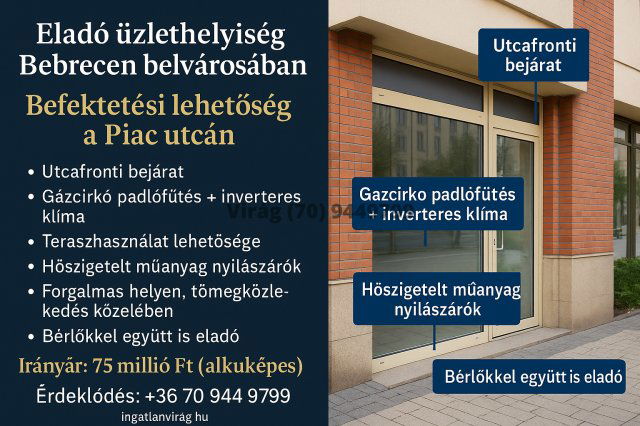 Eladó üzlethelyiség, Debrecenben 75 M Ft / költözzbe.hu