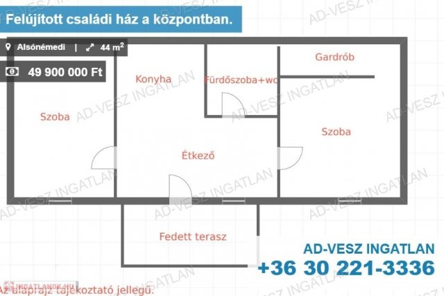 Eladó családi ház, Alsónémediben 49.9 M Ft, 1+1 szobás