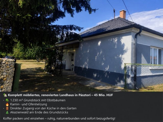 Eladó családi ház, Pásztorin 45 M Ft, 2 szobás