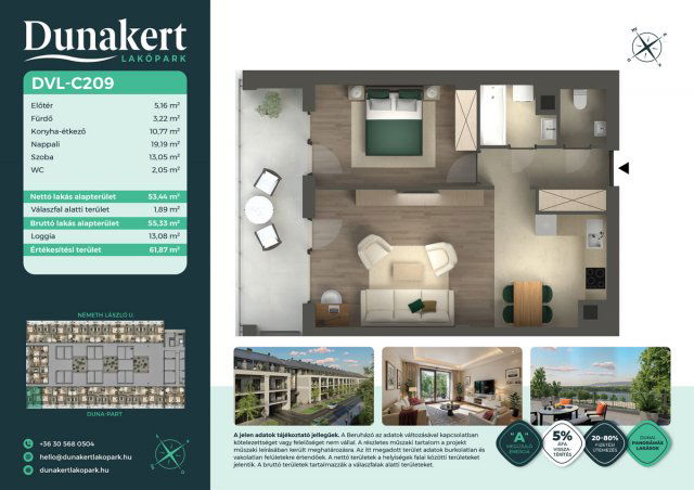 Eladó téglalakás, Vácon, Németh László utcában 73.49 M Ft