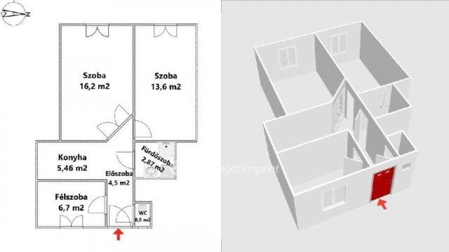 Eladó téglalakás, Egerben 45.9 M Ft, 2+1 szobás