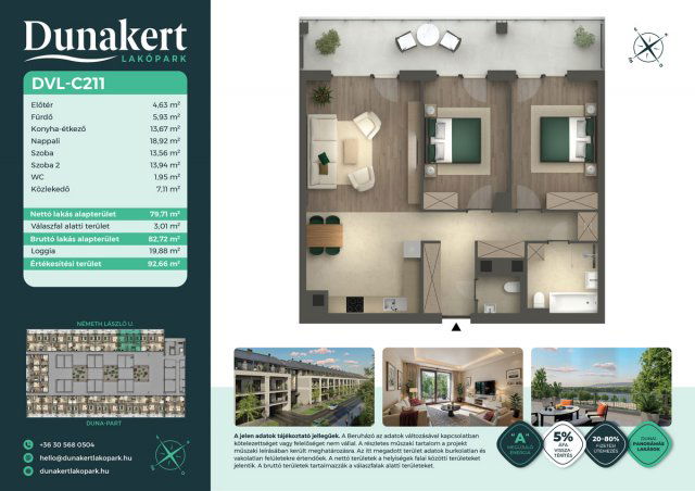 Eladó téglalakás, Vácon, Németh László utcában 88.99 M Ft