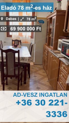 Eladó családi ház, Dabason 69.9 M Ft, 2 szobás