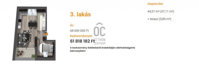 Eladó téglalakás, Debrecenben 61.82 M Ft, 2 szobás