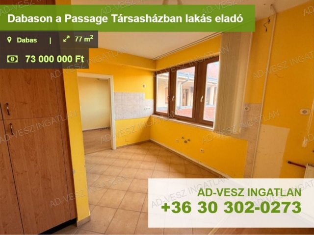 Eladó téglalakás, Dabason 73 M Ft, 2 szobás