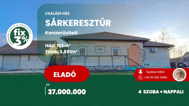 Eladó családi ház, Sárkeresztúron 37 M Ft, 4 szobás