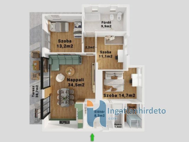 Eladó téglalakás, Telkin 159 M Ft, 4 szobás