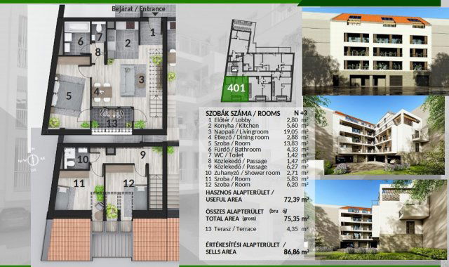 Eladó téglalakás, Budapesten, IV. kerületben 115.17 M Ft