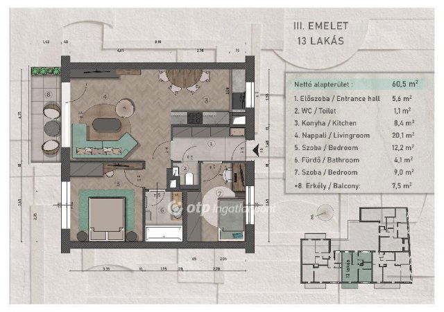 Eladó téglalakás, Budapesten, XIII. kerületben 91.84 M Ft