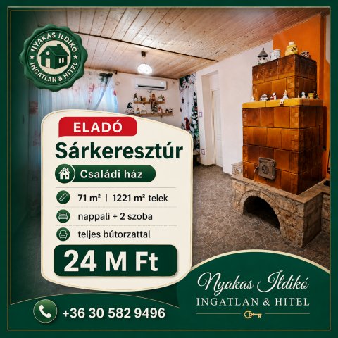 Eladó családi ház, Sárkeresztúron 24 M Ft, 2 szobás