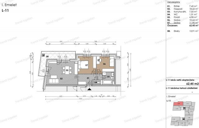 Eladó téglalakás, Győrött 64.2 M Ft, 3 szobás