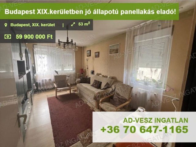 Eladó panellakás, Budapesten, XIX. kerületben 59.9 M Ft