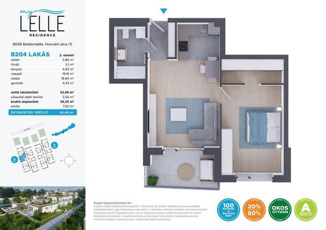 Eladó téglalakás, Balatonlelleén 78.99 M Ft, 2 szobás