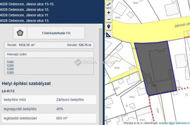 Eladó telek, Debrecenben 200 M Ft / költözzbe.hu