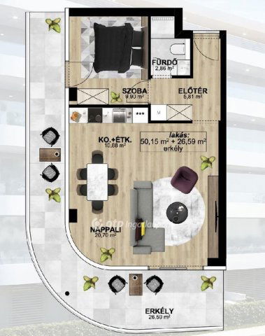 Eladó téglalakás, Siófokon 129.9 M Ft, 2 szobás