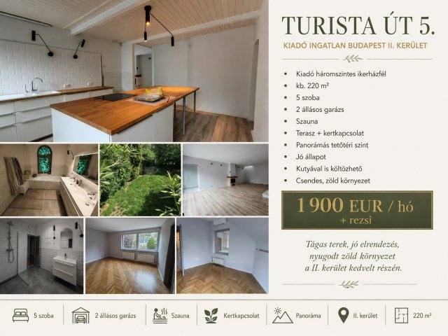 Kiadó ikerház, albérlet, Budapesten, II. kerületben, Turista úton