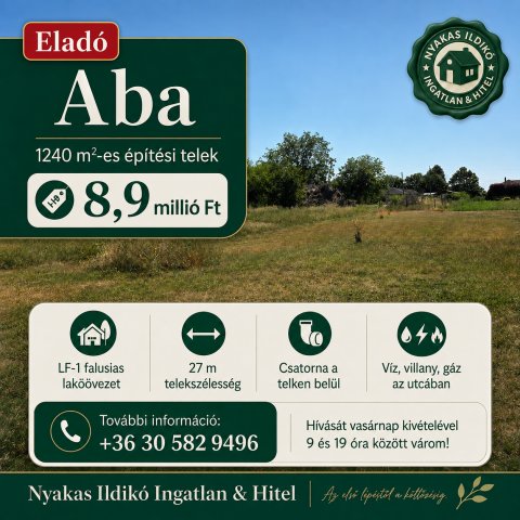 Eladó telek, Abában 8.9 M Ft / költözzbe.hu