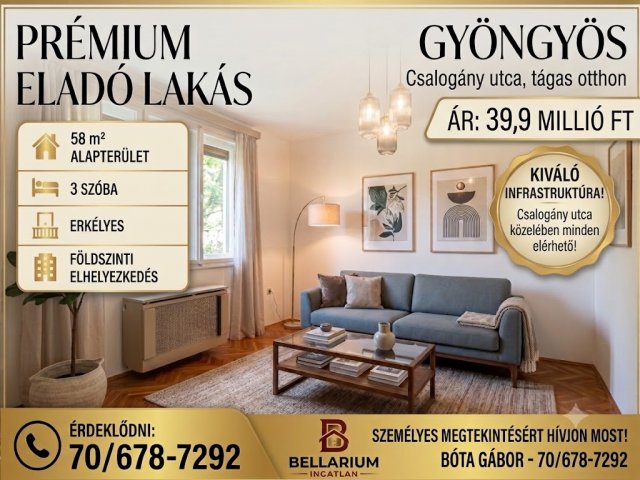 Eladó téglalakás, Gyöngyösön 39.9 M Ft, 3 szobás