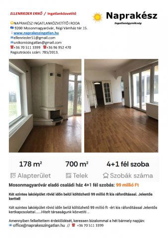 Eladó családi ház, Mosonmagyaróváron 99 M Ft, 4+1 szobás