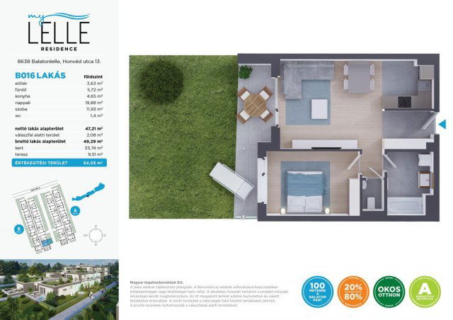 Eladó téglalakás, Balatonlelleén 77.49 M Ft, 2 szobás