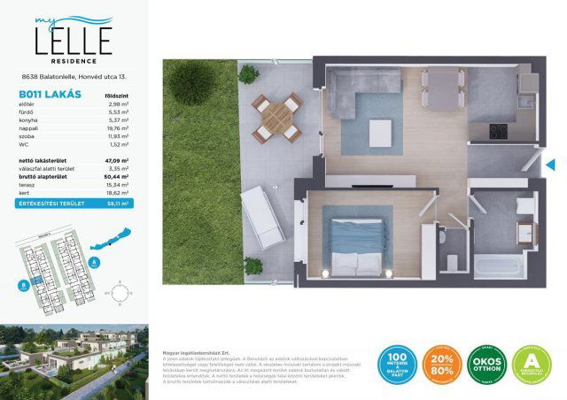 Eladó téglalakás, Balatonlelleén 74.99 M Ft, 2 szobás