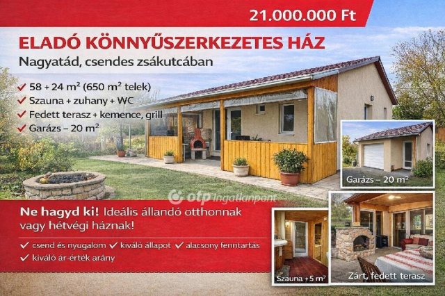 Eladó nyaraló, Nagyatádon 21 M Ft, 1 szobás
