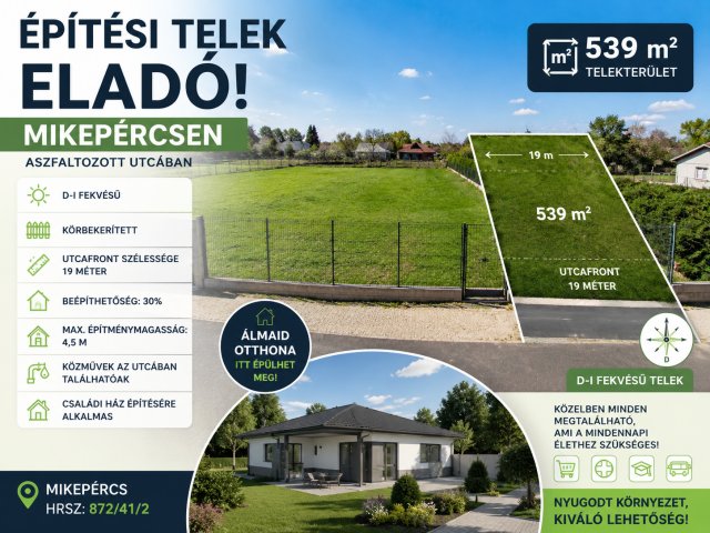 Eladó telek, Mikepércsen 16.5 M Ft / költözzbe.hu