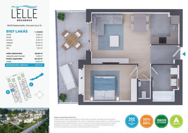 Eladó téglalakás, Balatonlelleén 75.49 M Ft, 2 szobás