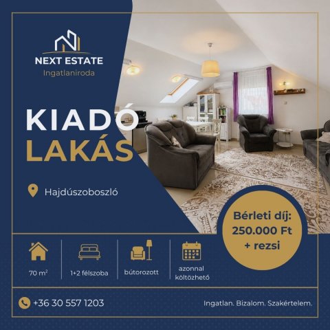 Kiadó téglalakás, albérlet, Hajdúszoboszlón 250 E Ft / hó