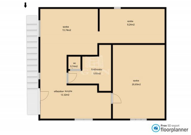 Eladó téglalakás, Veszprémben 54.9 M Ft, 1+2 szobás