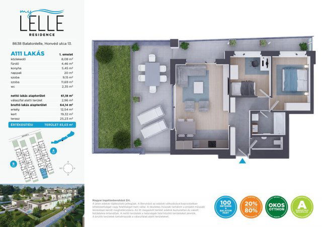Eladó téglalakás, Balatonlelleén 94.99 M Ft, 3 szobás
