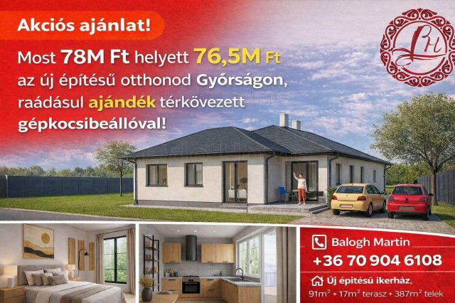 Eladó családi ház, Győrságon 76.5 M Ft, 4 szobás