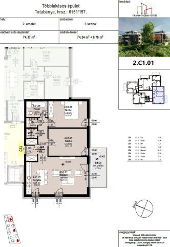 Eladó téglalakás, Tatabányán 76.379 M Ft, 3 szobás