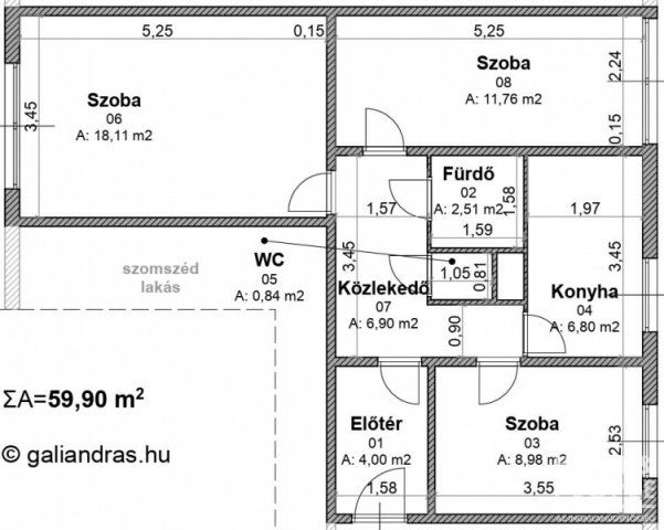 Eladó téglalakás, Szegeden 59.99 M Ft, 2+1 szobás