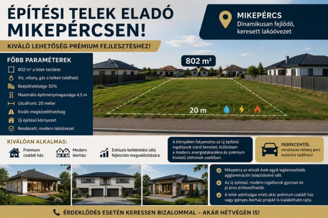 Eladó telek, Mikepércsen 22.5 M Ft / költözzbe.hu