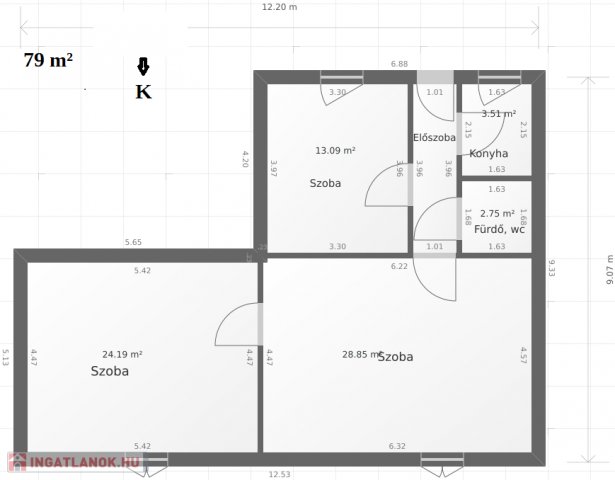 Eladó téglalakás, Miskolcon 36.6 M Ft, 3 szobás