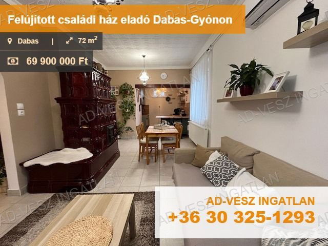 Eladó családi ház, Dabason 69.9 M Ft, 2 szobás