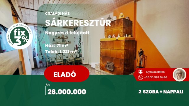 Eladó családi ház, Sárkeresztúron 26 M Ft, 2 szobás