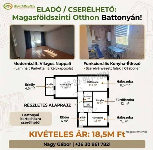 Eladó panellakás, Battonyán 18.5 M Ft, 1+2 szobás