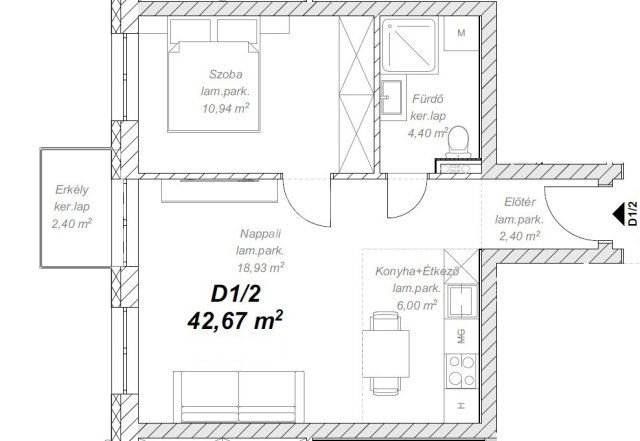 Eladó téglalakás, Mendén 43.9 M Ft, 2 szobás