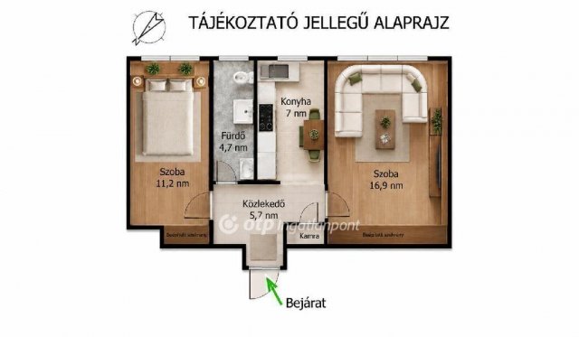 Eladó téglalakás, Ecseren 61.5 M Ft, 2 szobás