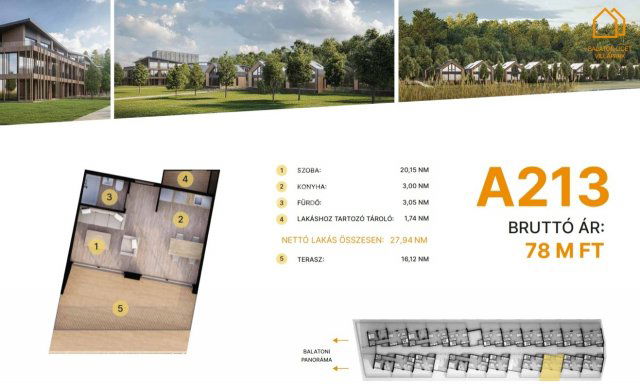 Eladó téglalakás, Balatonföldváron 78 M Ft, 1 szobás