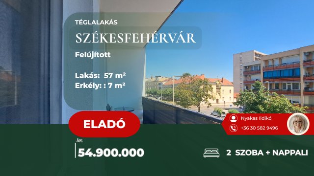 Eladó téglalakás, Székesfehérvárott 54.9 M Ft, 2+1 szobás